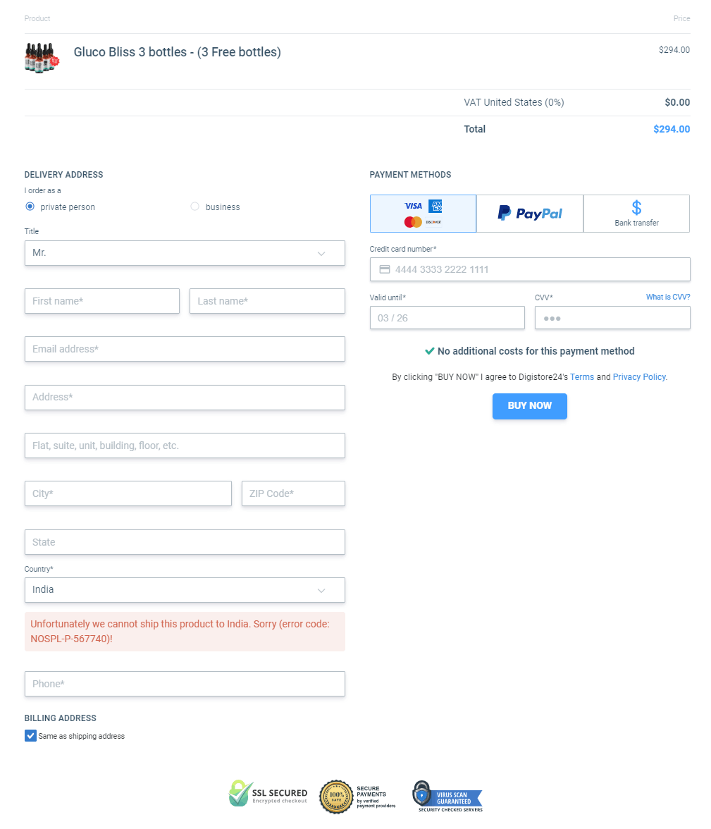 GlucoBliss Secure Order Form